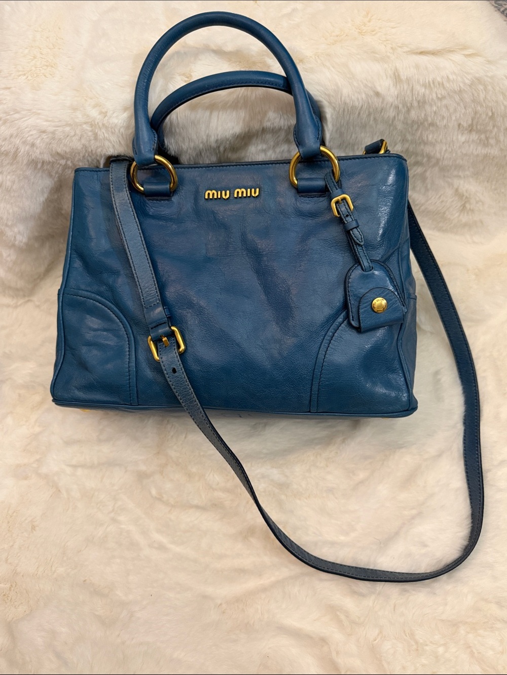 Miu Miu Teal Blue Leather Shoulder Satchel
